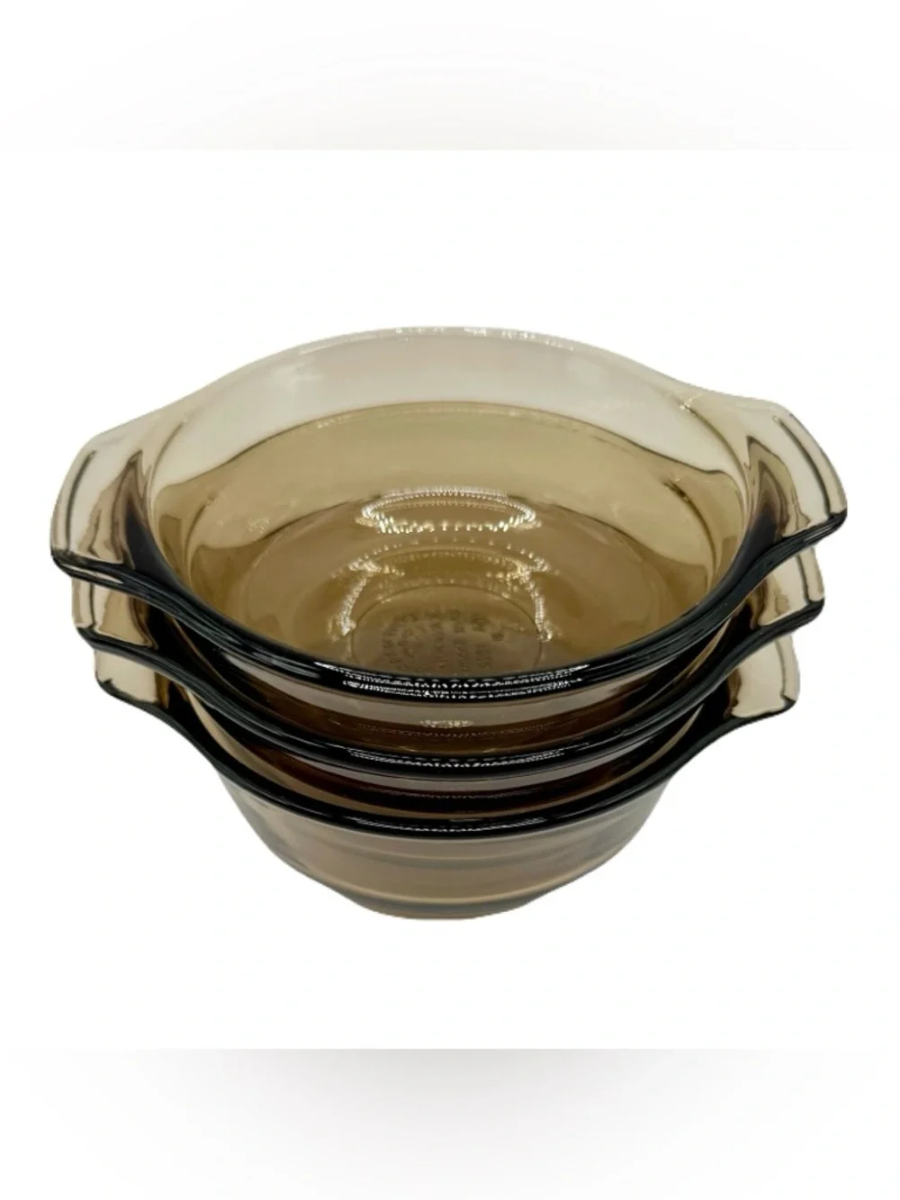 Set Of 3 Lovenware 12oz Casserole Dishes #1072, Smoky Amber Ovenware Bowls EUC